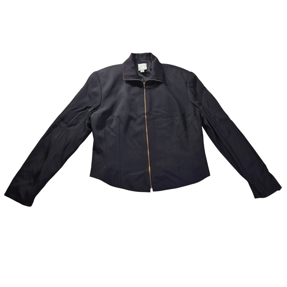 Gantos Vintage Zip Front Blazer Jacket NZ7042 Womens Size 12 Black‎ Quiet Luxury